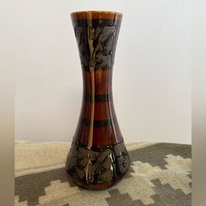 Austrian Brown Drip Glaze Relief Pattern 1960s Vintage Brown Vase